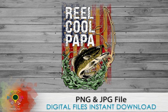 Reel Cool Papa American Flag Graphics for T-Shirt Designs